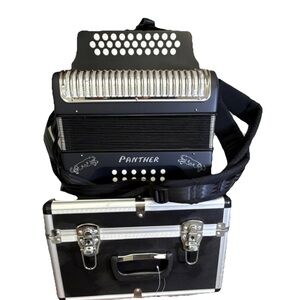 Panther Button Accordion in Black and Silver. Excellent Condition